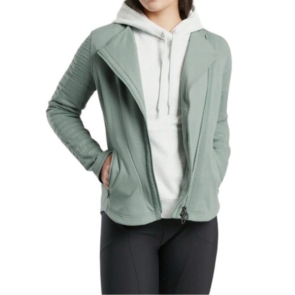 Athleta Moto Zip Front Minimalistic Fleece‎ Jacket -Teal Blue Green -Size SP